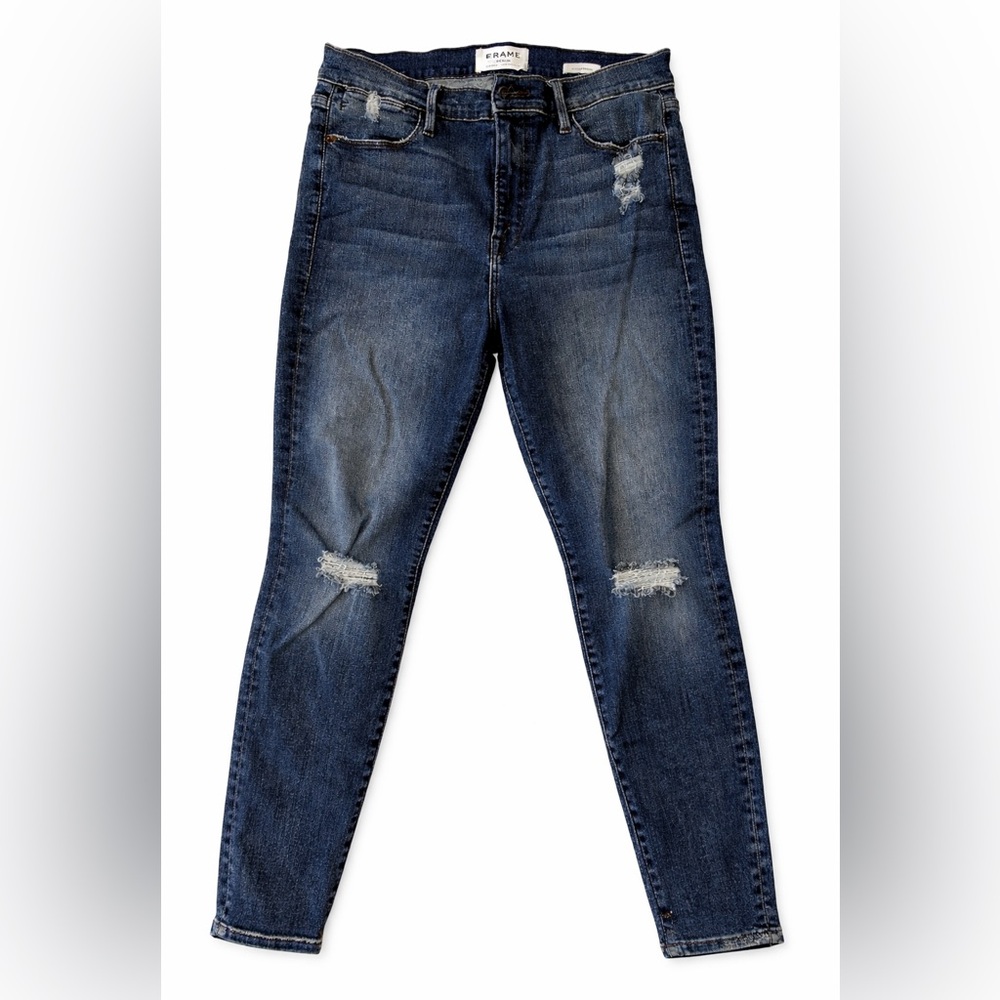 FRAME Denim Le High Skinny Jeans Size 31 Dark Wash Distressed
